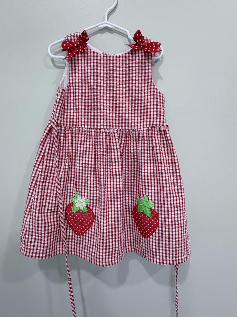 Rare Editions Red Gingham Strawberry Dress with Bow Straps